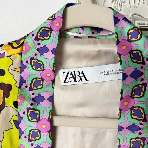 Zara Satin Effect Printed Belted Kimono Robe
